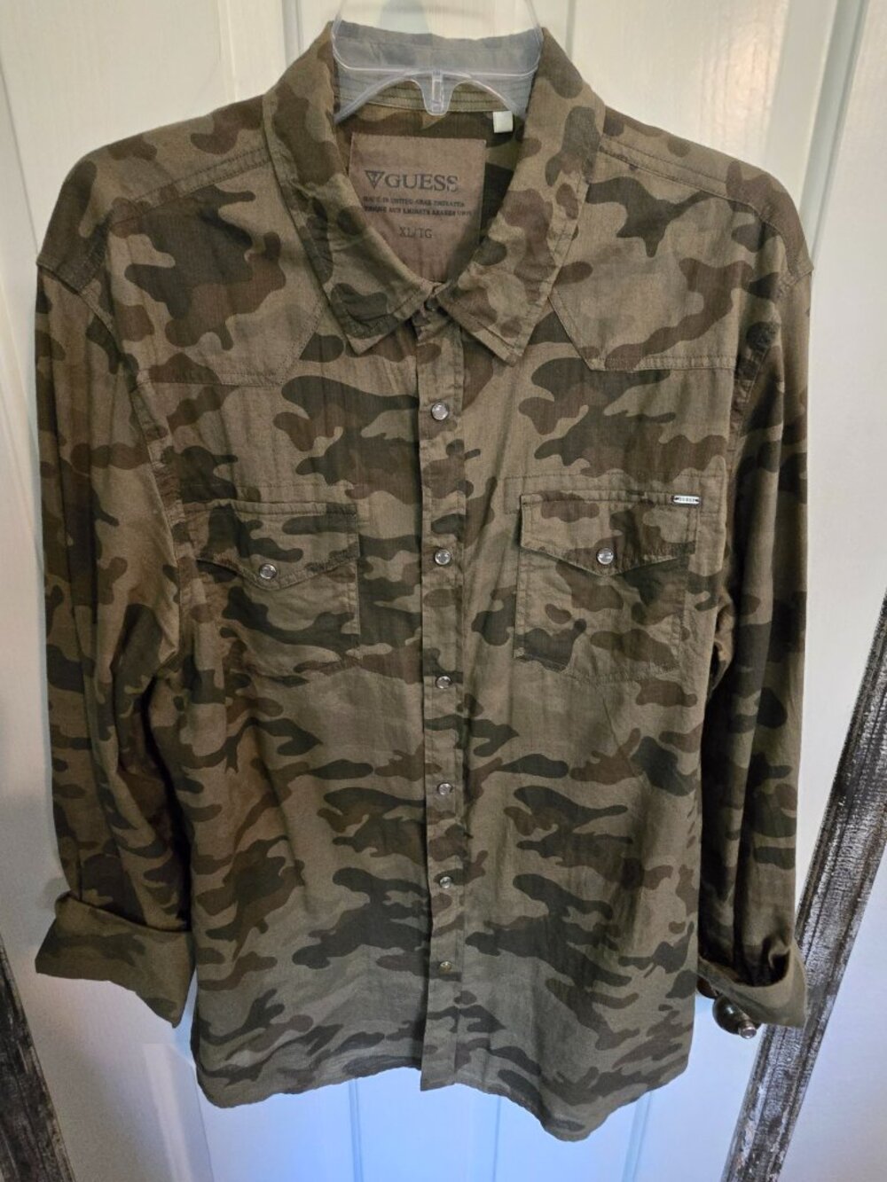Guess Camo Pearl Snap Top